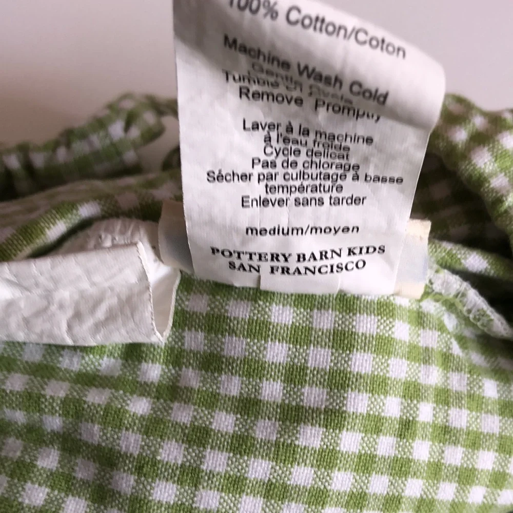 Pottery Barn Kids Sabrina Green and White Gingham Small Drawstring Sham